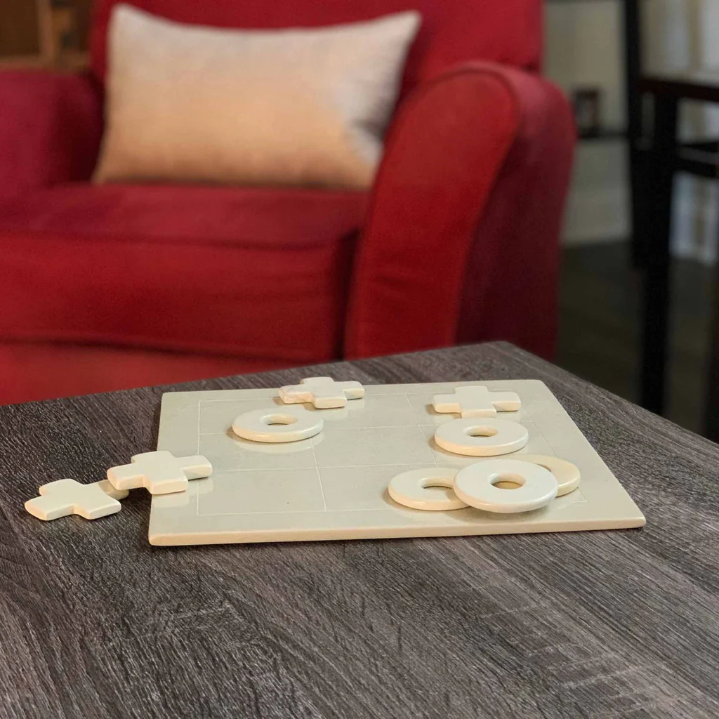 HANDCARVED SOAPSTONE TIC-TAC-TOE GAME SET