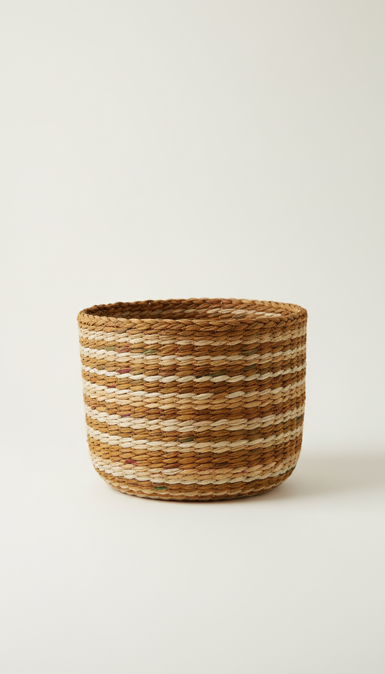 Handwoven Jute Basket with Braided Handles