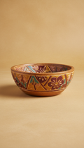 Carved Wooden Decorative Bowl with Tribal Motif