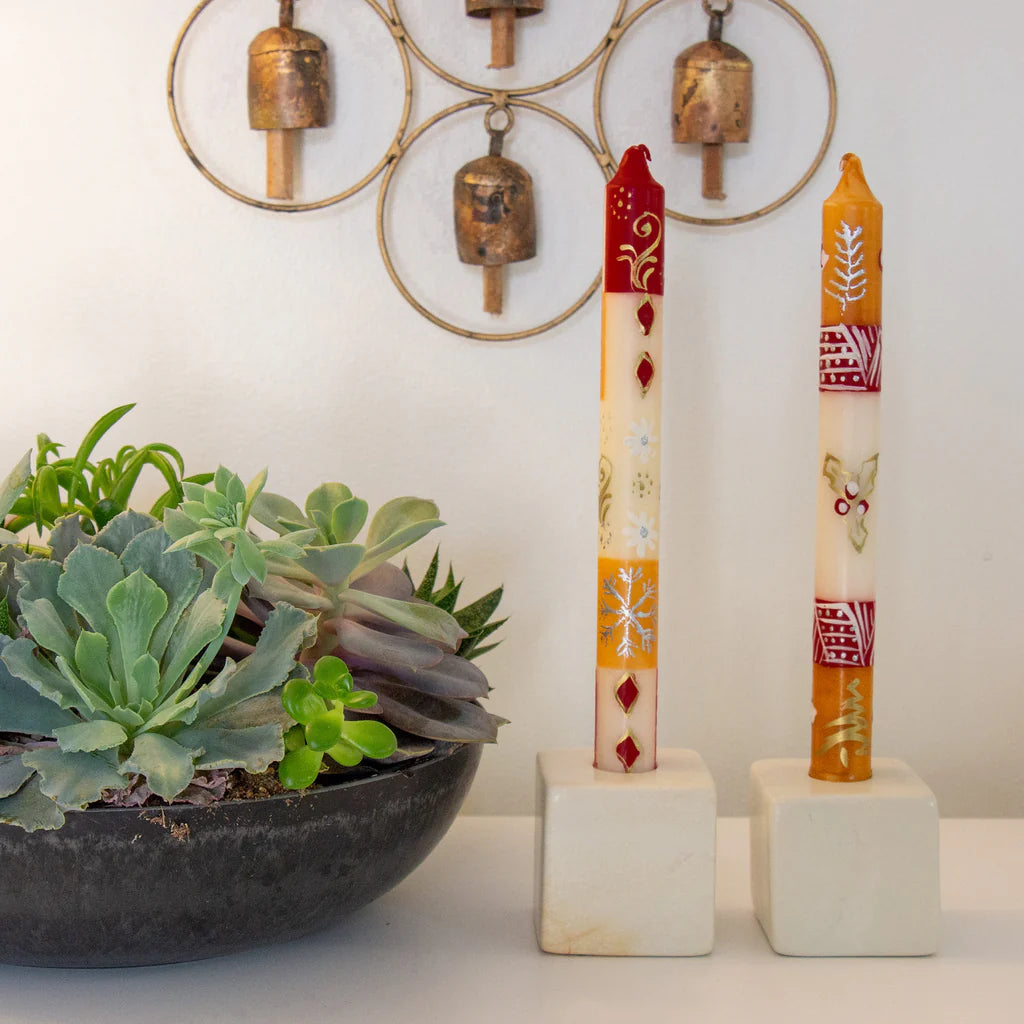 Tall Hand Painted Candles - Pair - Kimweta Design