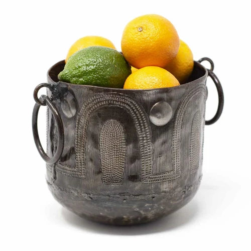 Hammered Metal Container with Round Handles
