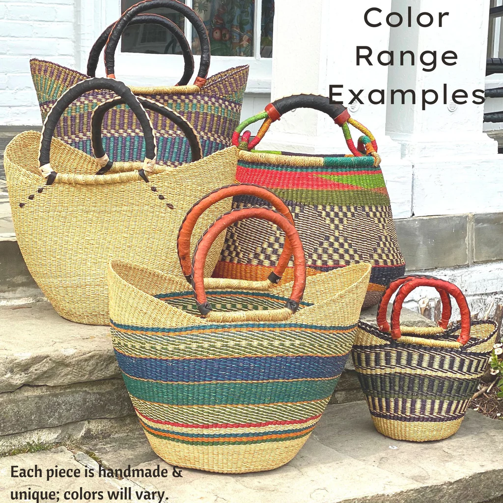 BOLGA TOTE, MIXED COLORS WITH LEATHER HANDLE - 18-INCH
