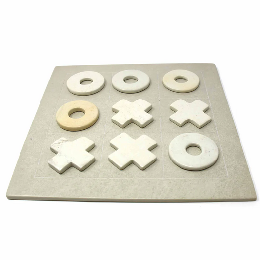 HANDCARVED SOAPSTONE TIC-TAC-TOE GAME SET