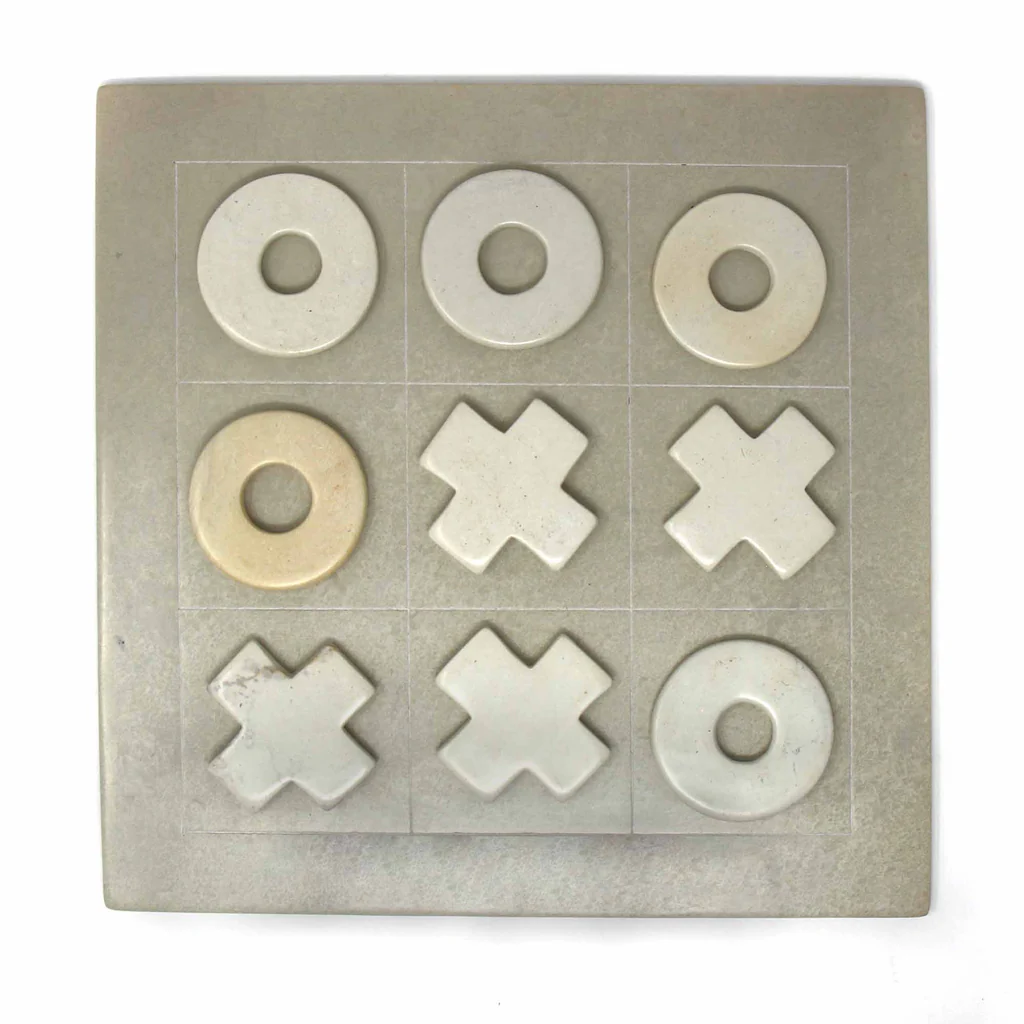 HANDCARVED SOAPSTONE TIC-TAC-TOE GAME SET