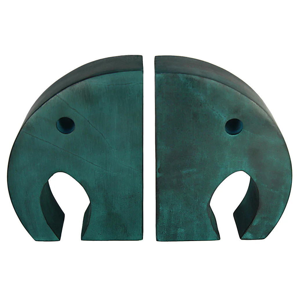 TEAL ELEPHANT BOOK ENDS, CARVED GORARA SOAPSTONE