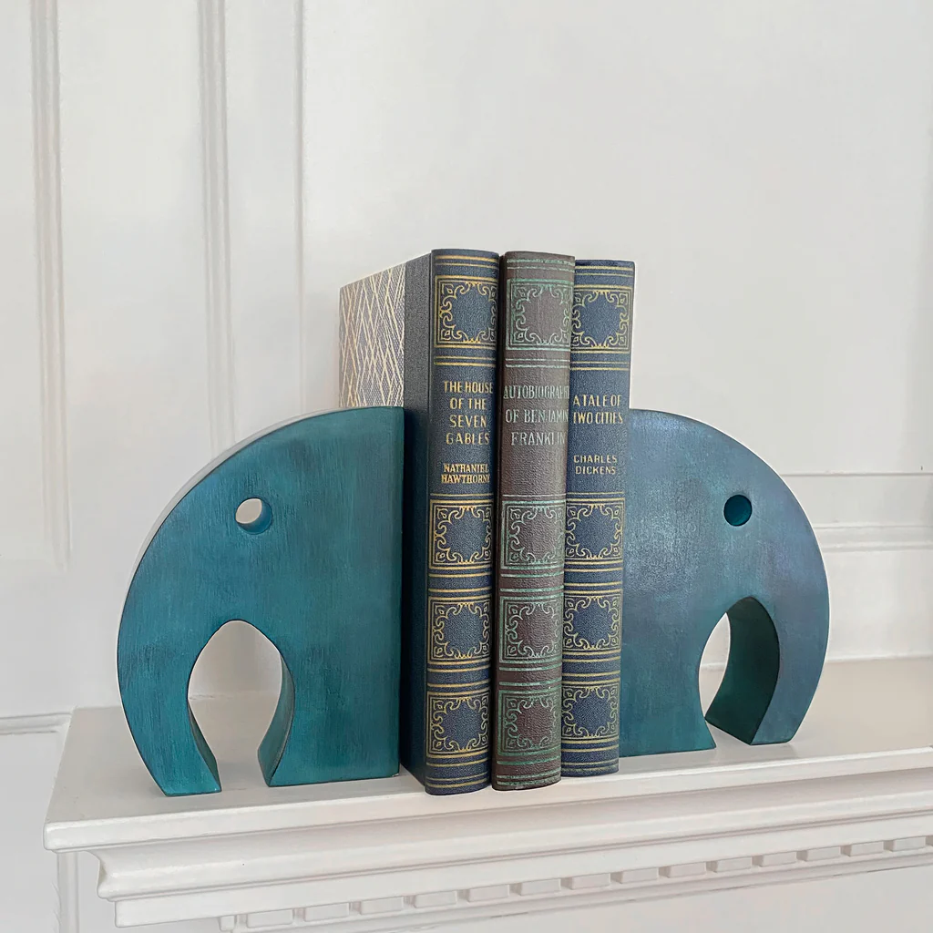 TEAL ELEPHANT BOOK ENDS, CARVED GORARA SOAPSTONE
