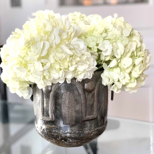 Hammered Metal Container with Round Handles