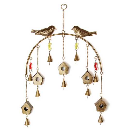 HANDCRAFTED BIRD CHIME, RECYCLED IRON AND GLASS BEADS