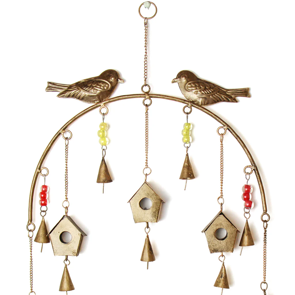 HANDCRAFTED BIRD CHIME, RECYCLED IRON AND GLASS BEADS
