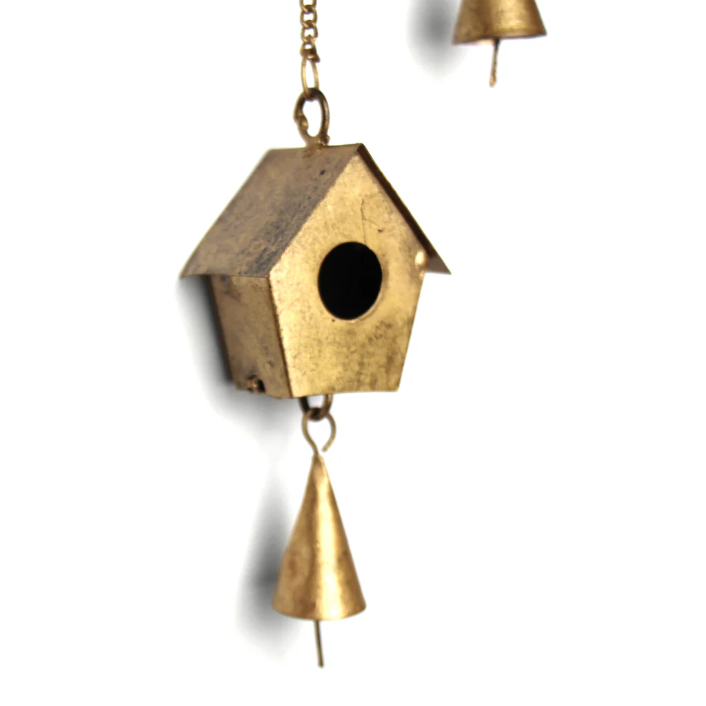 HANDCRAFTED BIRD CHIME, RECYCLED IRON AND GLASS BEADS