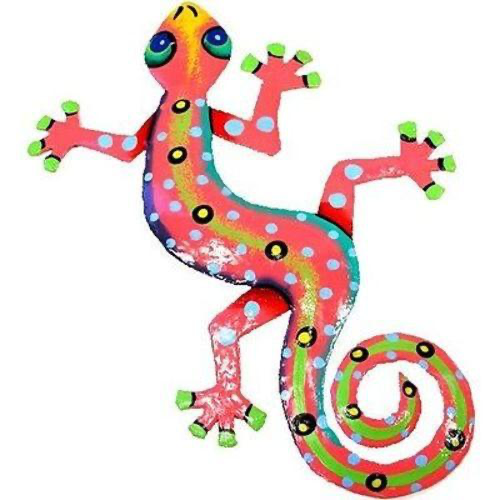 Handcrafted Pink Metal Gecko Wall Decor – 8 Inch Recycled Iron Art