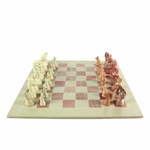 Hand Carved Soapstone Animal Chess Set - 15" Board