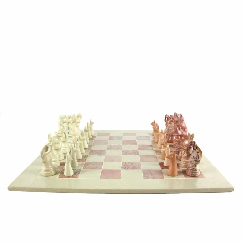 Hand Carved Soapstone Animal Chess Set - 15" Board