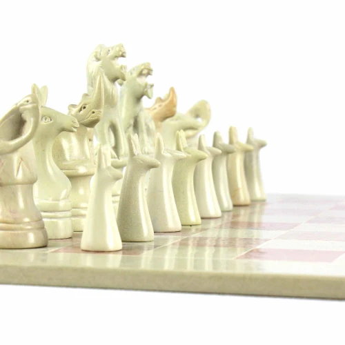 HAND CARVED SOAPSTONE ANIMAL CHESS SET - 15" BOARD