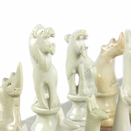 HAND CARVED SOAPSTONE ANIMAL CHESS SET - 15" BOARD