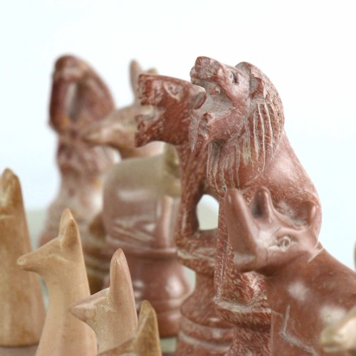 Hand Carved Soapstone Animal Chess Set - 15" Board