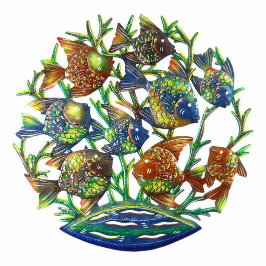 24-INCH PAINTED SCHOOL OF FISH METAL WALL ART