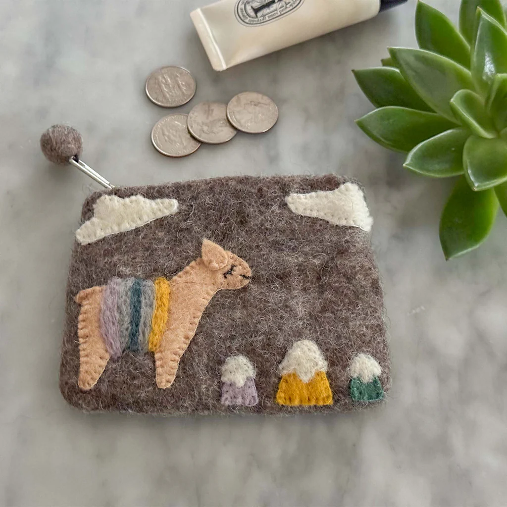 Handmade Felt Llama Coin Purse – Fair Trade Artisan Zipper Pouch
