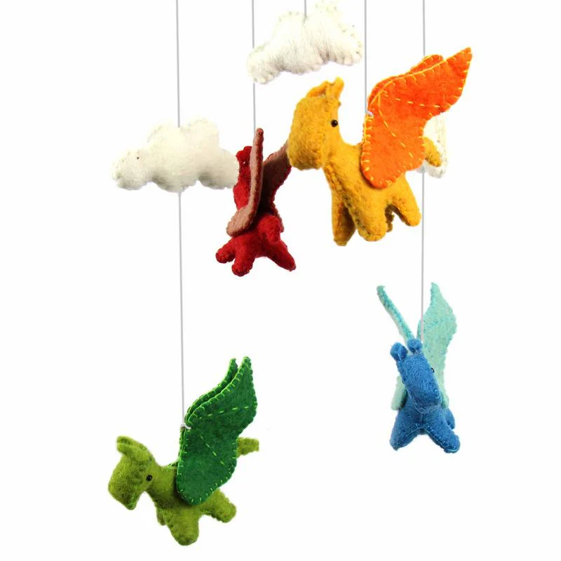 Handmade Felt Dragon Baby Mobile – Nursery Decor, Fair Trade