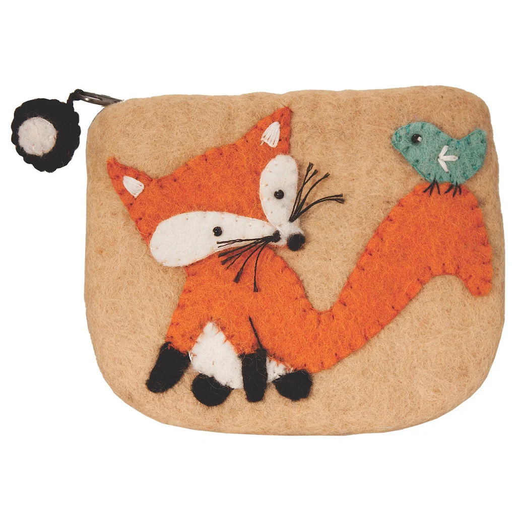 Handmade Felt Fox Coin Purse – Fair Trade Artisan Zipper Pouch
