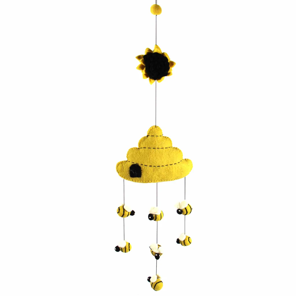 Handmade Felt Beehive Baby Mobile – Nursery Decor, Fair Trade