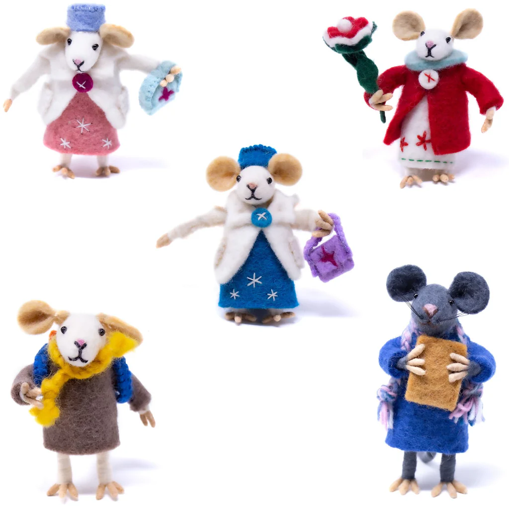 Family of Mice Handmade Felt Collectibles, Set of Five