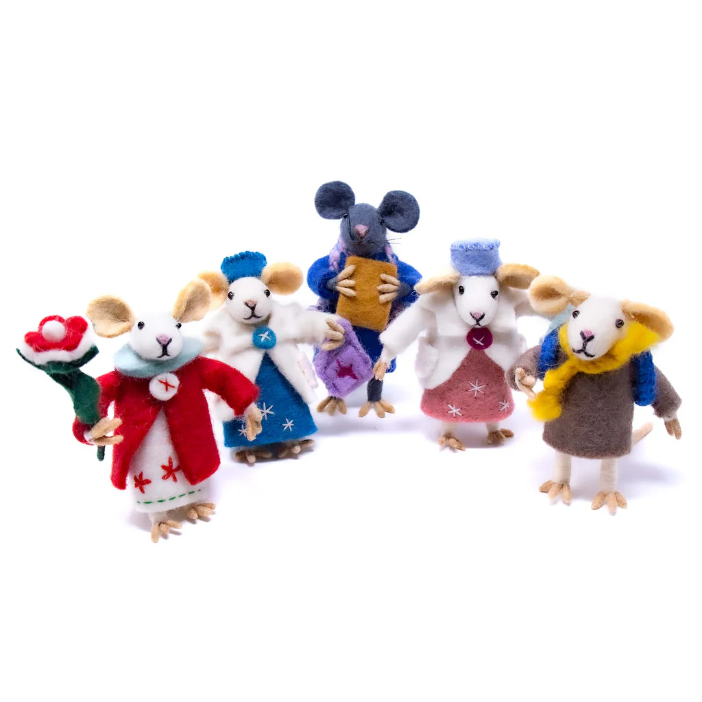 Family of Mice Handmade Felt Collectibles, Set of Five