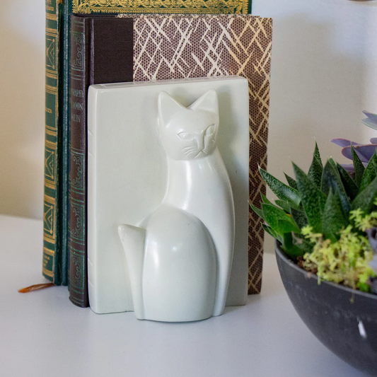 SOAPSTONE MAJESTIC SITTING CAT BOOKENDS