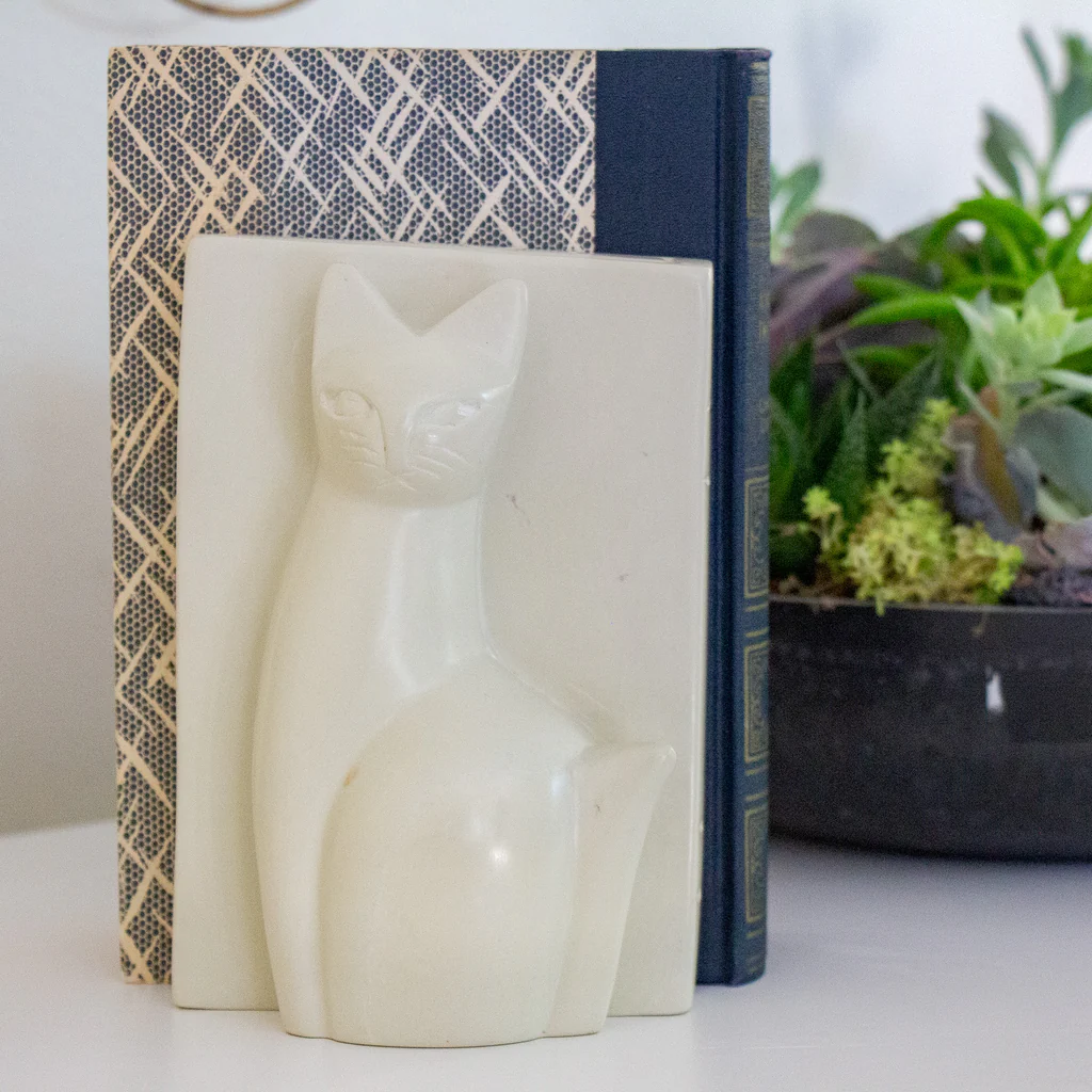 SOAPSTONE MAJESTIC SITTING CAT BOOKENDS