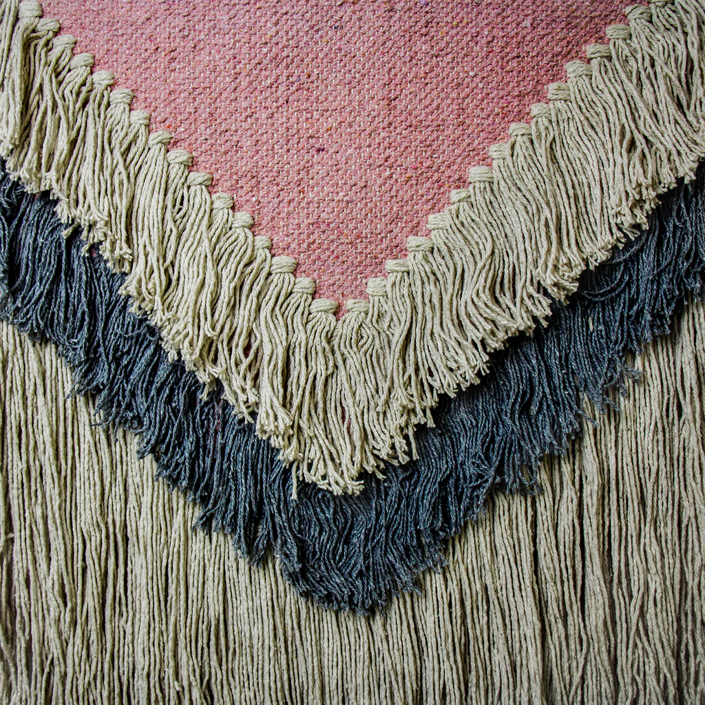 HANDWOVEN BOHO WALL HANGING, PINK WITH CREAM FRINGE