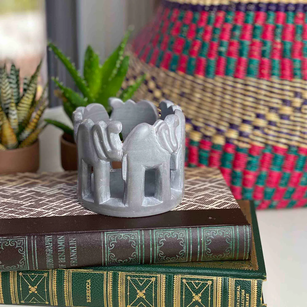 CIRCLE OF ELEPHANTS SOAPSTONE SCULPTURE, 3 TO 3.5-INCH