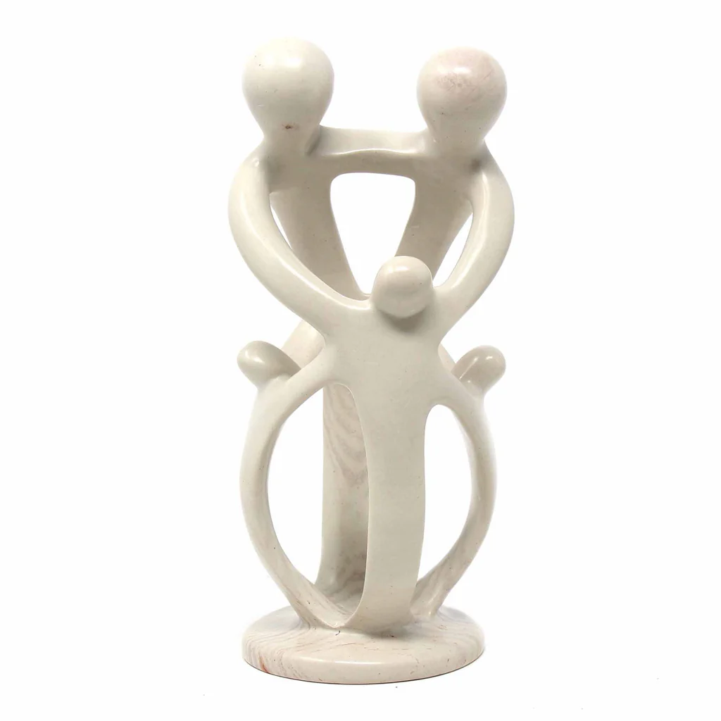 NATURAL 8-INCH TALL SOAPSTONE FAMILY SCULPTURE - 2 PARENTS 2 CHILDREN