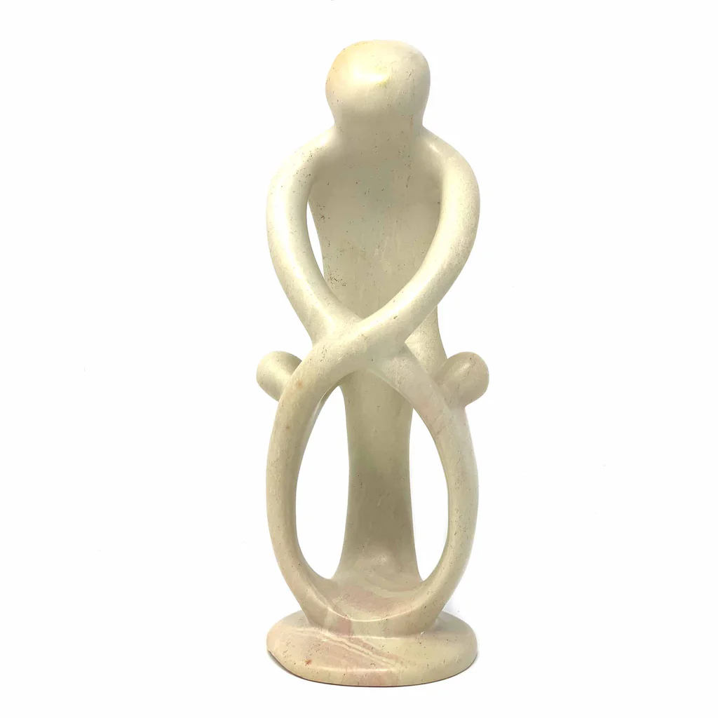 NATURAL 8-INCH TALL SOAPSTONE FAMILY SCULPTURE - 2 PARENTS 2 CHILDREN