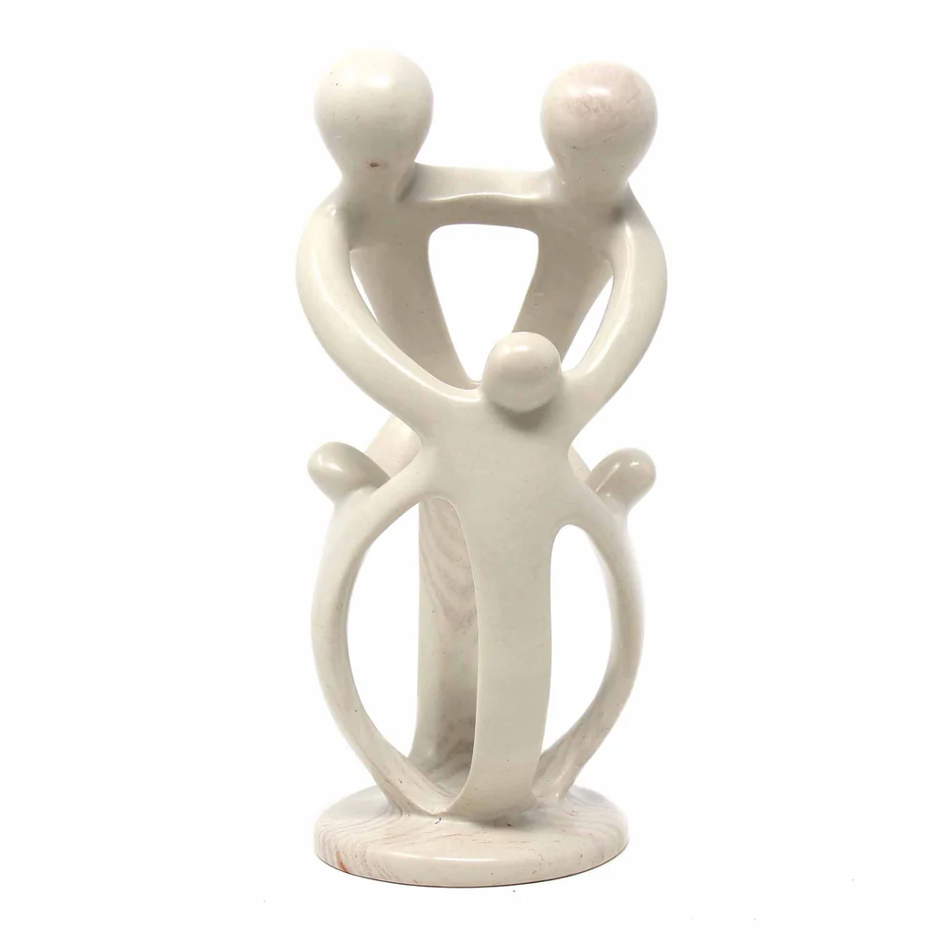 NATURAL 10-INCH TALL SOAPSTONE FAMILY SCULPTURE