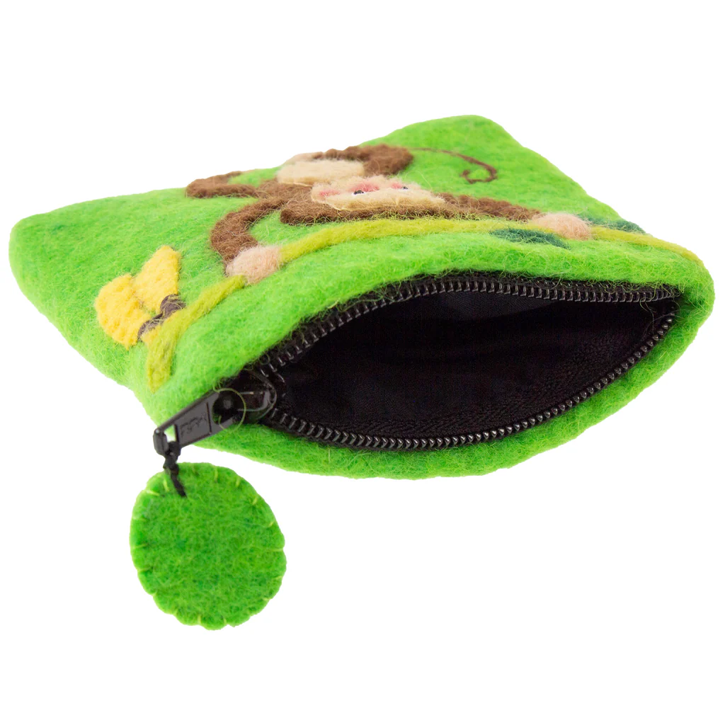 Handmade Felt Monkey Coin Purse – Fair Trade Artisan Zipper Pouch