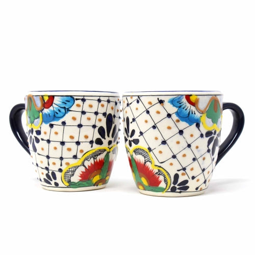 Rounded Mugs - Dots and Flowers, Set of Two