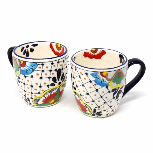 Rounded Mugs - Dots and Flowers, Set of Two