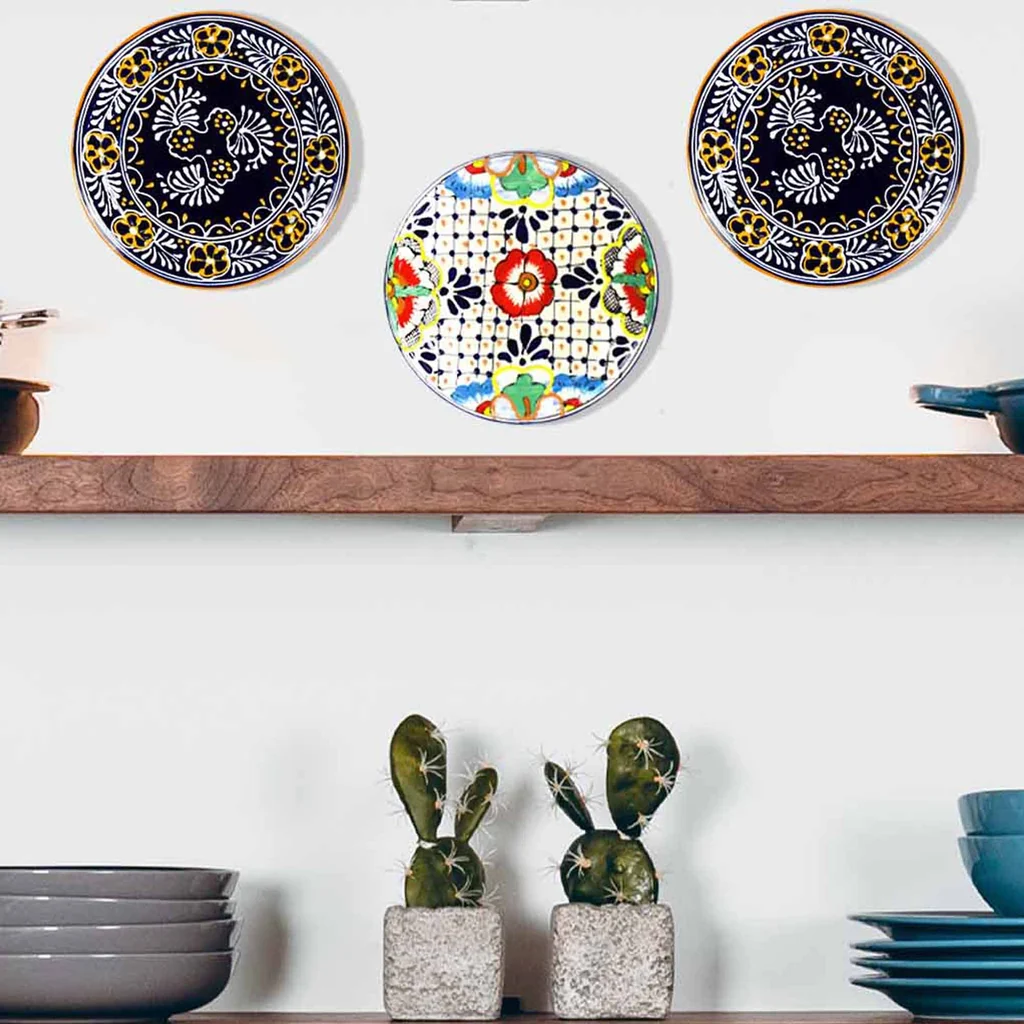 Handmade Pottery 8" Trivet or Wall Hanging, Dots & Flowers