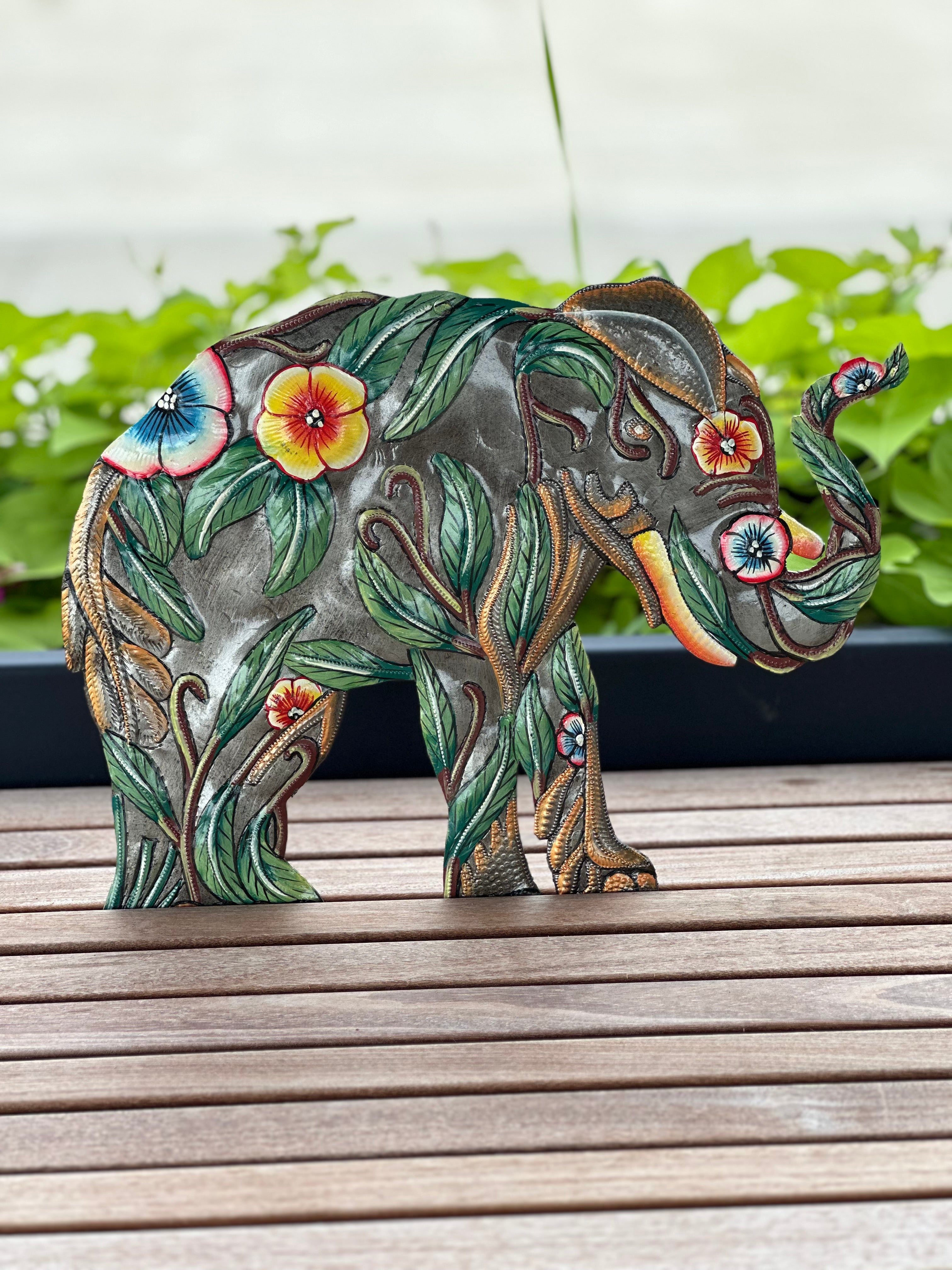Hibiscus Elephant Haitian Metal Drum Art