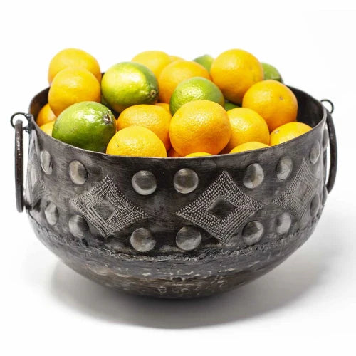 Handcrafted Large Hammered Metal Container with Round Handles – Boho Home Decor