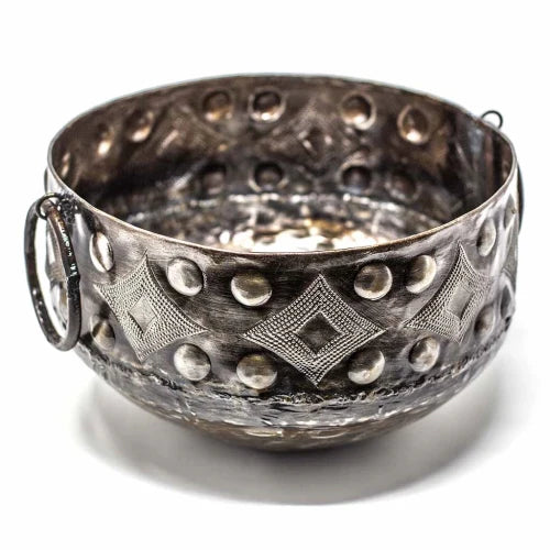 Handcrafted Large Hammered Metal Container with Round Handles – Boho Home Decor