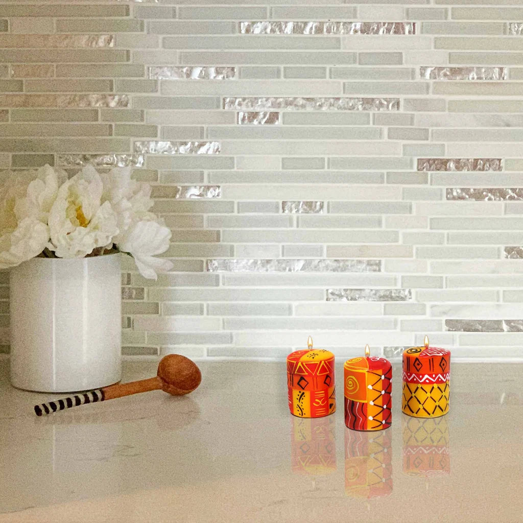 Set of Three Boxed Hand-Painted Candles - Zahabu Design