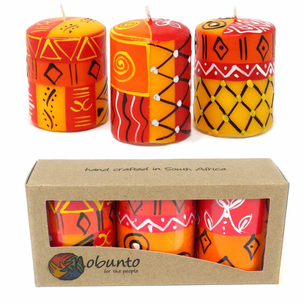 Set of Three Boxed Hand-Painted Candles - Zahabu Design