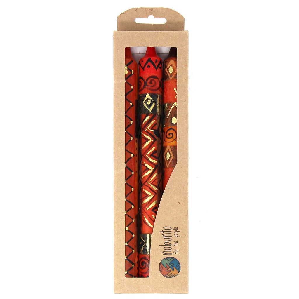 Set of Three Boxed Tall Hand-Painted Candles - Bongazi Design