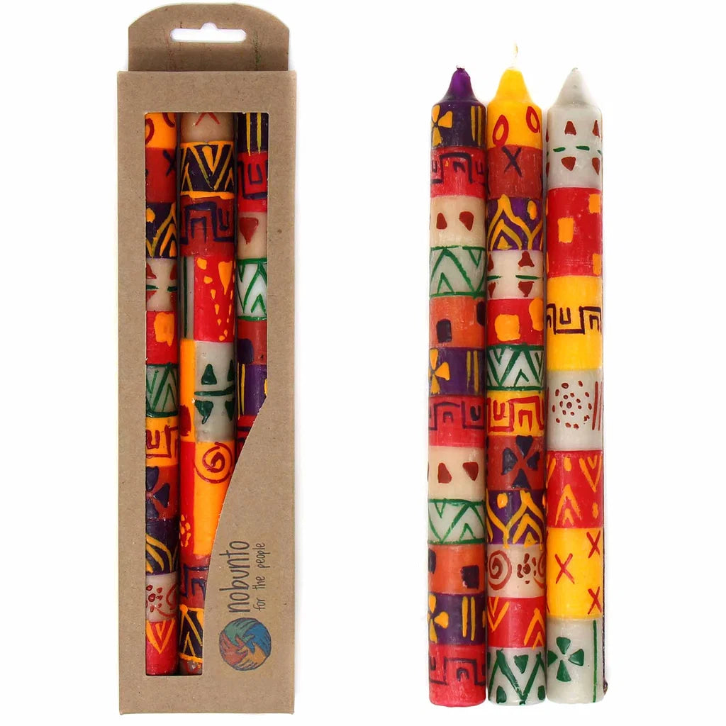 Set of Three Boxed Tall Hand-Painted Candles - Indaeuko Design