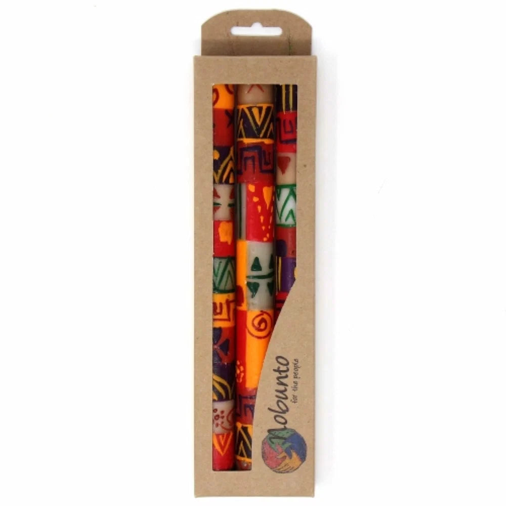 Set of Three Boxed Tall Hand-Painted Candles - Indaeuko Design