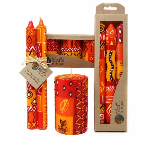 Set of Three Boxed Tall Hand-Painted Candles - Zahabu Design