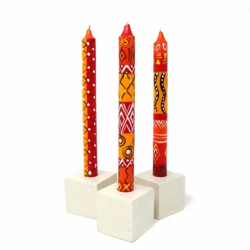 Hand-Painted Tall Taper Candles – Zahabu Design (Set of 3)
