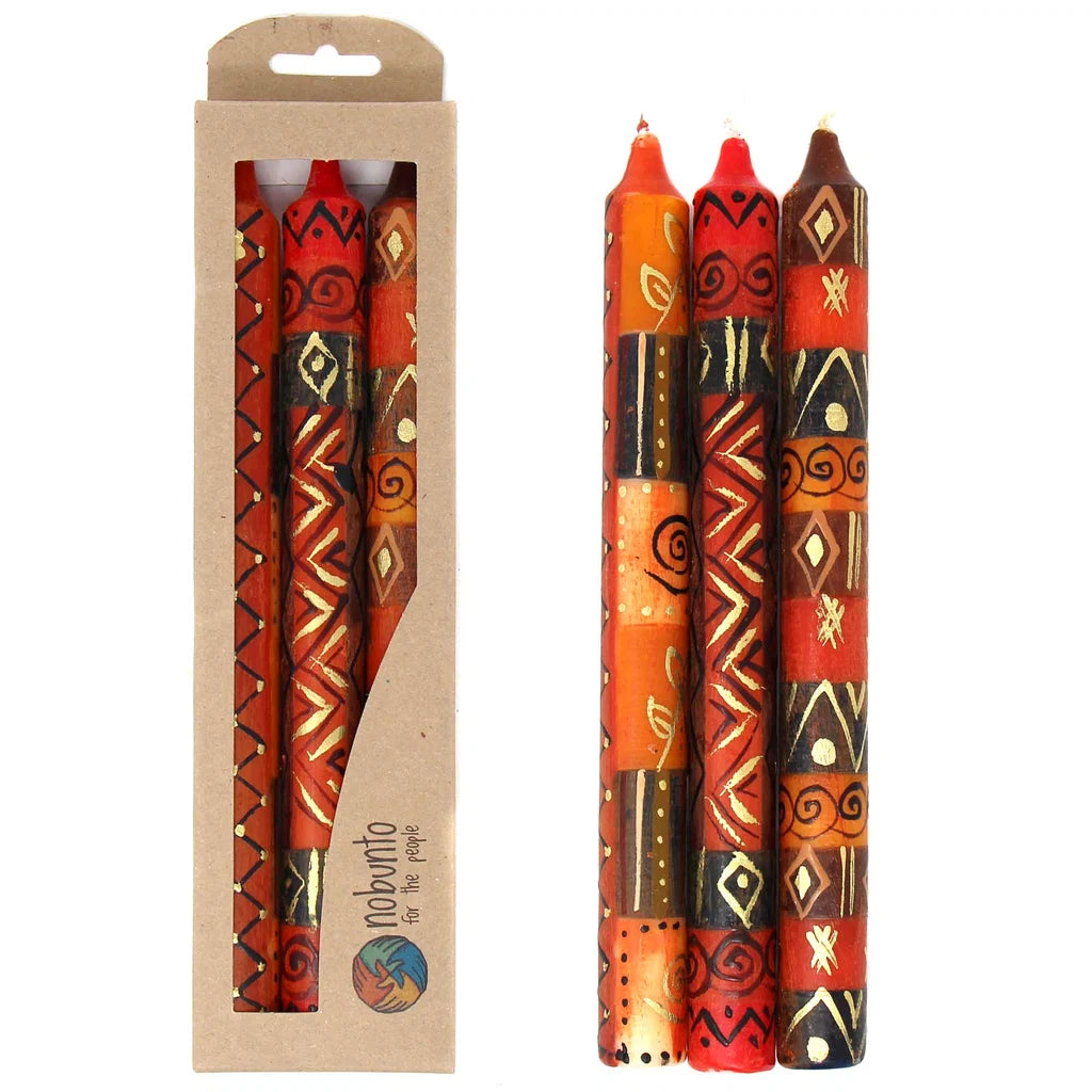 Set of Three Boxed Tall Hand-Painted Candles - Bongazi Design