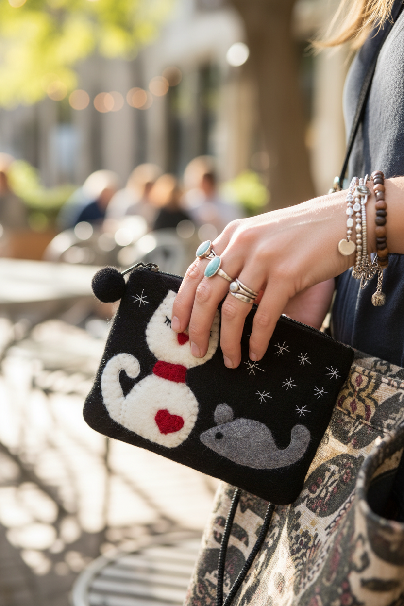 Cat & Mouse Coin Purse - Model Shot